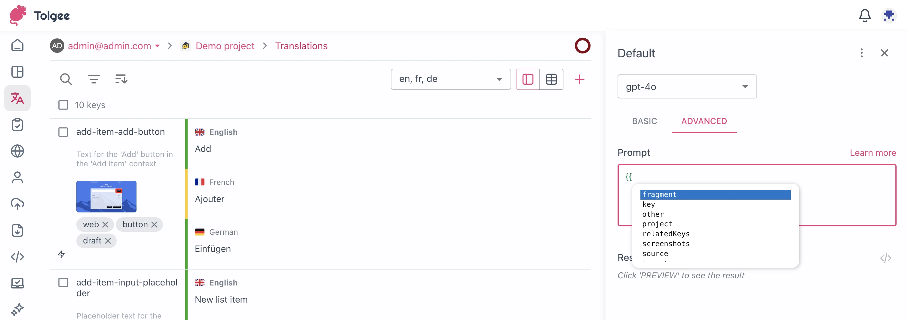 Providing project description